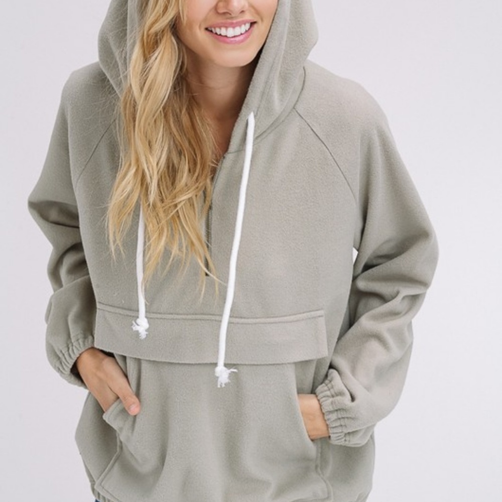 NWT Olive Green Felt Quarter Zip Hoodie - Picture 5 of 8